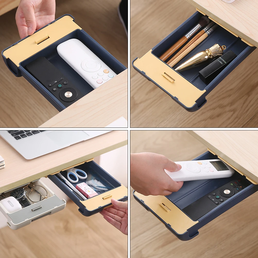 

Plastic Drawer Pen Box Hidden Design Strong Glue No Trace Store Pens Pencils Rulers Glasses Small Objects Snap Lock Desk Kitchen
