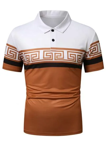 Summer New Men's Contrasting Sports T-Shirt Fashionable Ethnic Style Printed Versatile Golf Polo Shirt