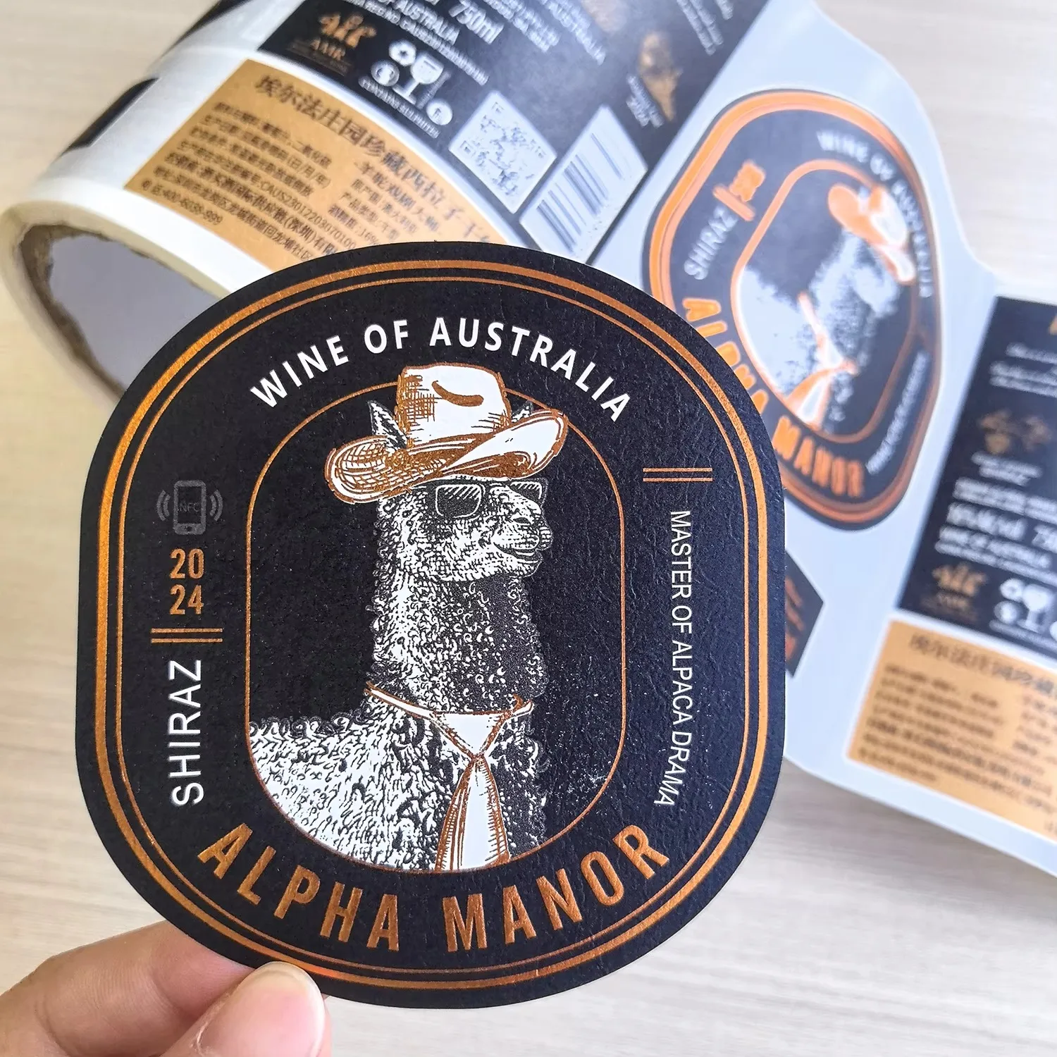 Textured Paper Wine Labels | Gold Stamping | Tamper-Proof Adhesive | NFC RFID Tracking Sticker | Anti-Counterfeit