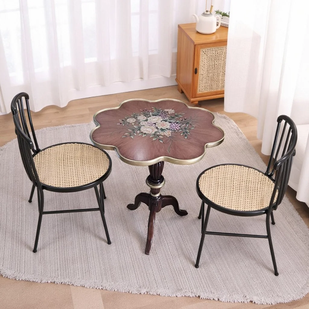 ！@American Retro Style Classic Small Side Table Modern Wooden Petal Design Living Room Furniture for Balcony