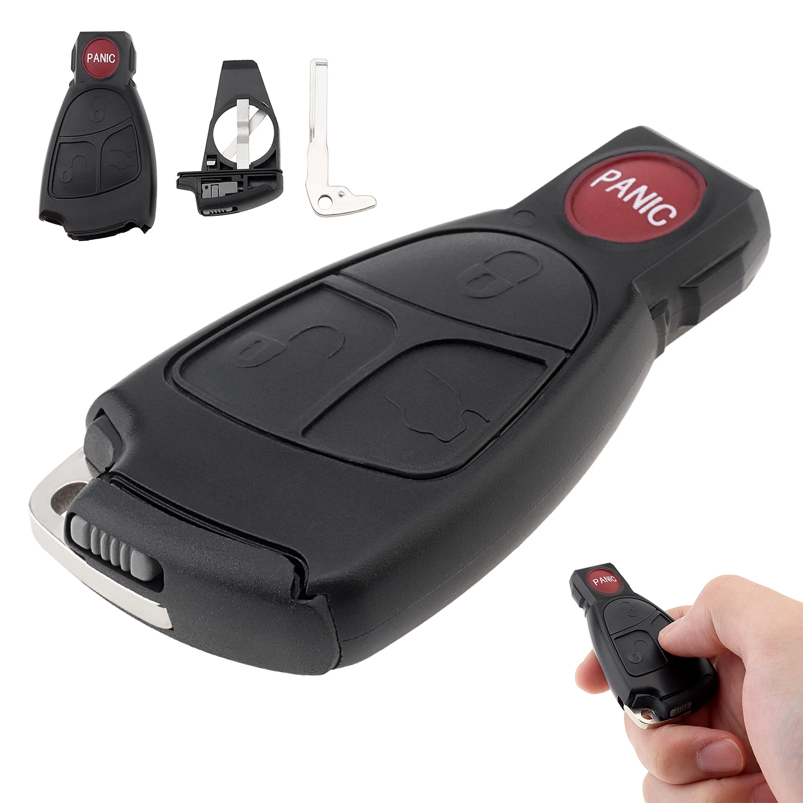 2/3/4 Buttons Car Key Fob Case Shell Replacement Fit for Mercedes / Benz E ML Class Sprinter with Balde, Battery Holder