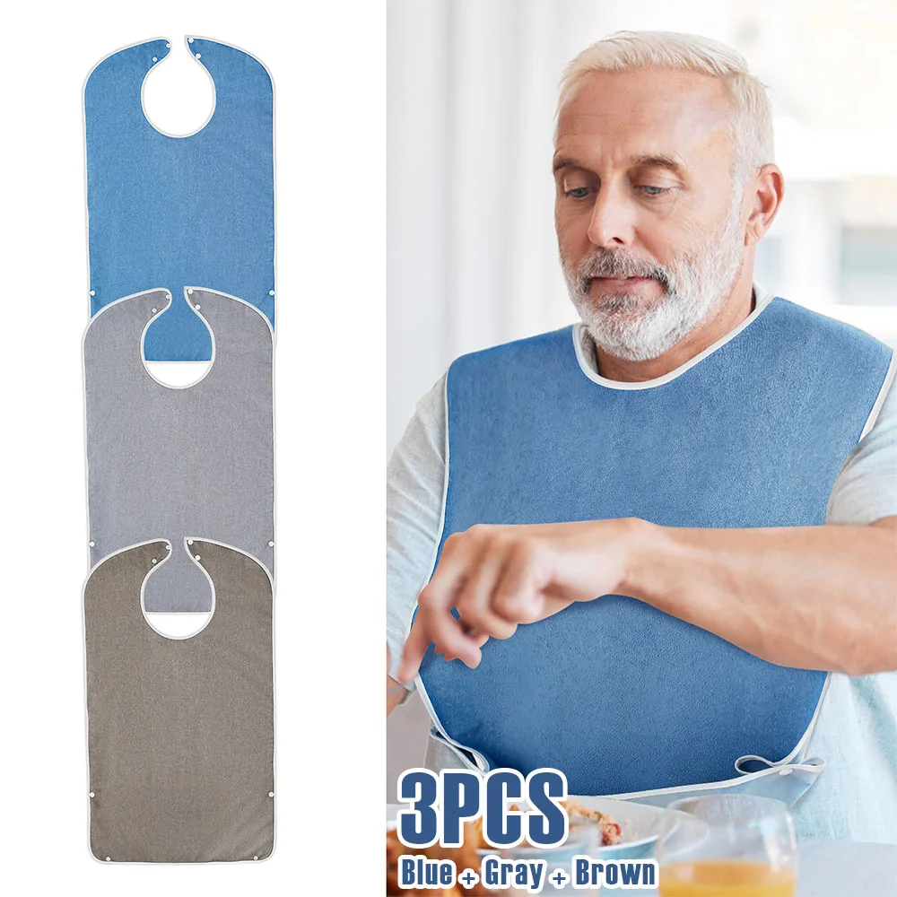 

3Pcs Waterproof Adult Bibs Breathable Elderly Disabled Bib Dining Clothing Protector with Double Snap Buttons for Elderly Women