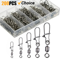 Stainless Steel Fishing Swivel Snaps 4#-12# Rolling Bearing Duo-Lock Connector Kit Saltwater Freshwater Lure Tackle 50-200Pcs