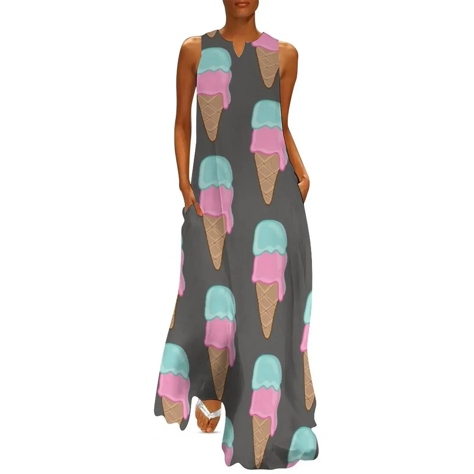 

I Love Retro Strawberry and Mint Ice-Cream Long Dress long dress women Party dresses Women's summer dresses Dress
