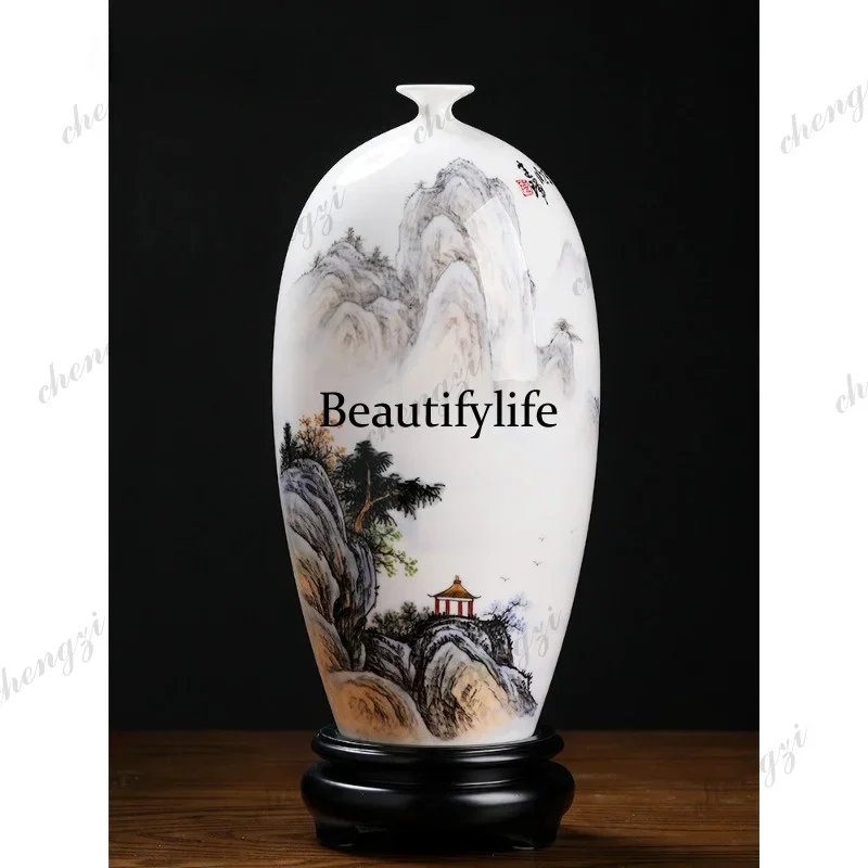 03 classical national style hand-painted landscape ceramic vase living room entrance wine cabinet study Bogu rack decoration