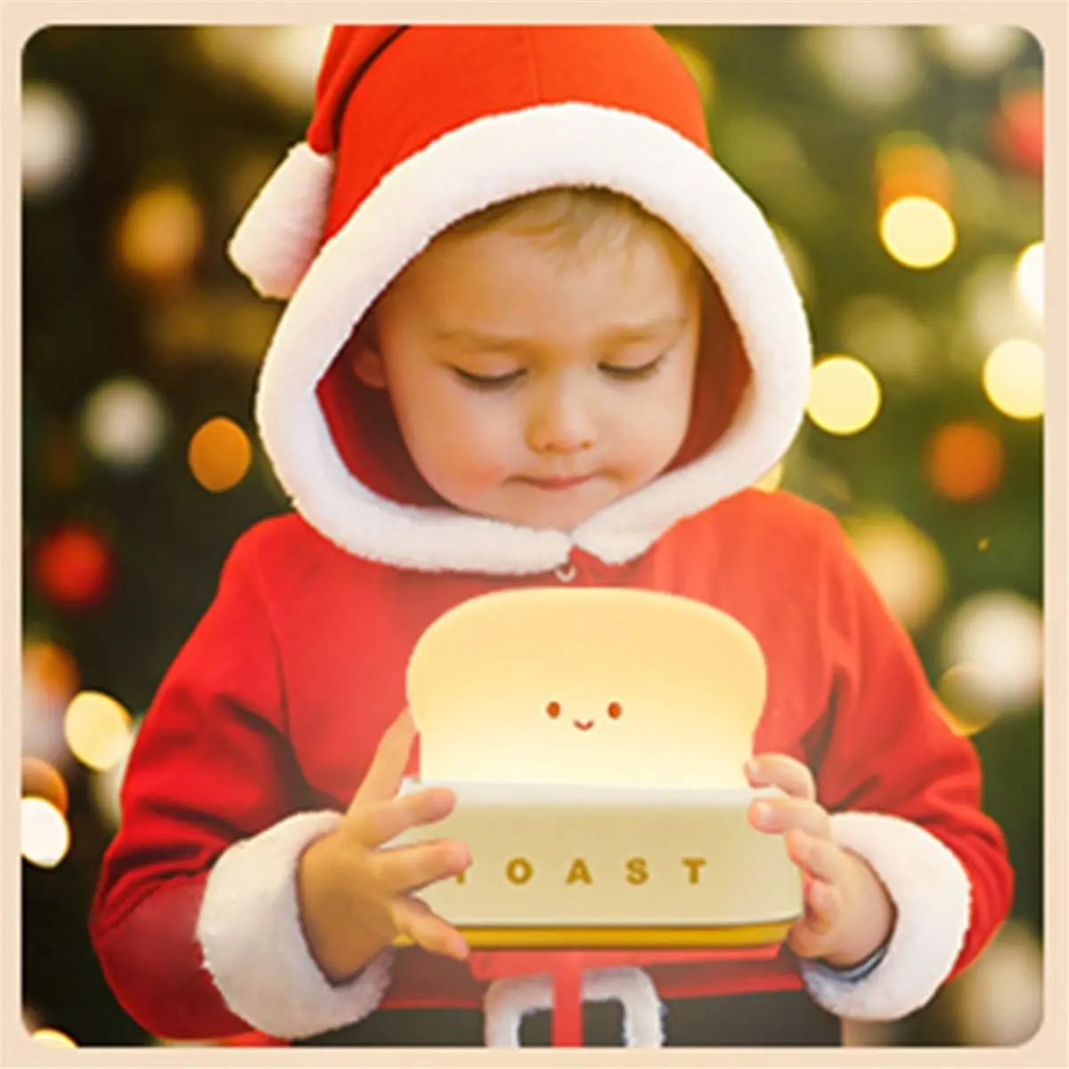 AB52 Cute Toast Bread LED Table Lamp, Rechargeable Nightstand Light with Timer, Ideal Gift for Kids and Adults