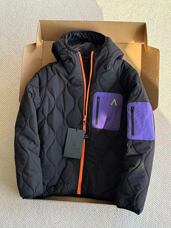 Fluorescente een à prova de vento impermeável contraste cor com capuz algodão Jaet masculino e feminino inverno quente ao ar livre leve...