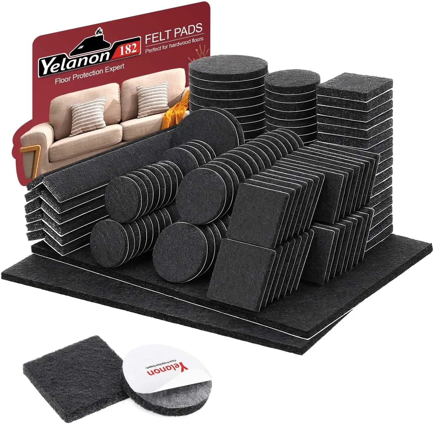 

182 Premium Felt Furniture Pads for Chair Legs, Floor Protectors for Hardwood Floors in Black