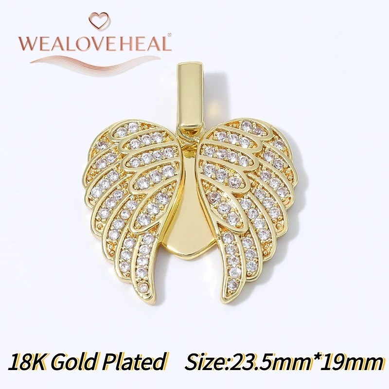 anhänger schmuckherstellung, 18K vergoldeter Messing-Anhänger mit geteiltem Herz für DIY-Schmuckherstellung, Pavé-CZ-Anhänger mit zerbrochenem Herz und Flügeln, DIY-Halskettenzubehör – Detail 24