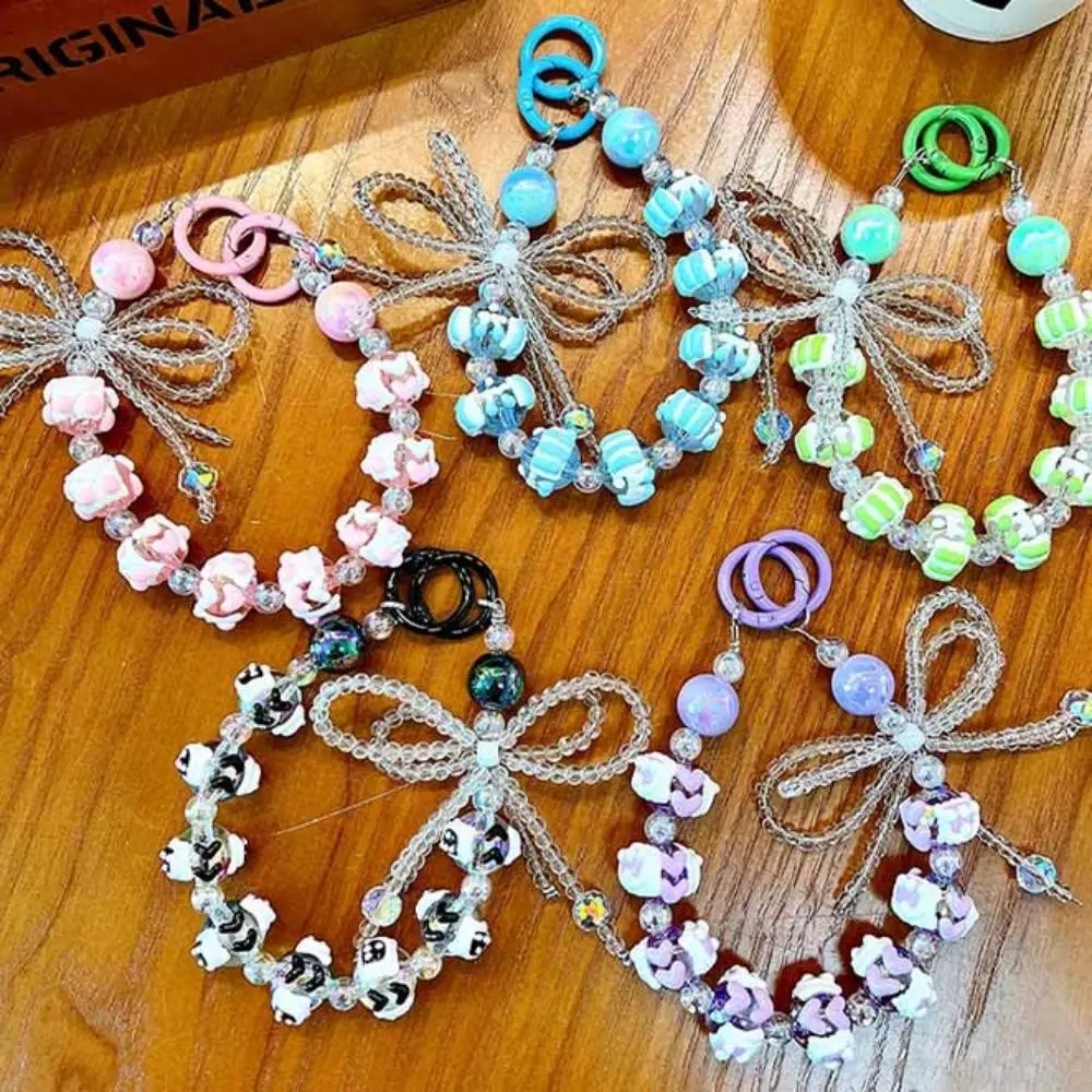 Anti-lost Bow String Bead Mobile Phone Chain Short Bag Charms Bow Phone Case Lanyard Trinket Y2K