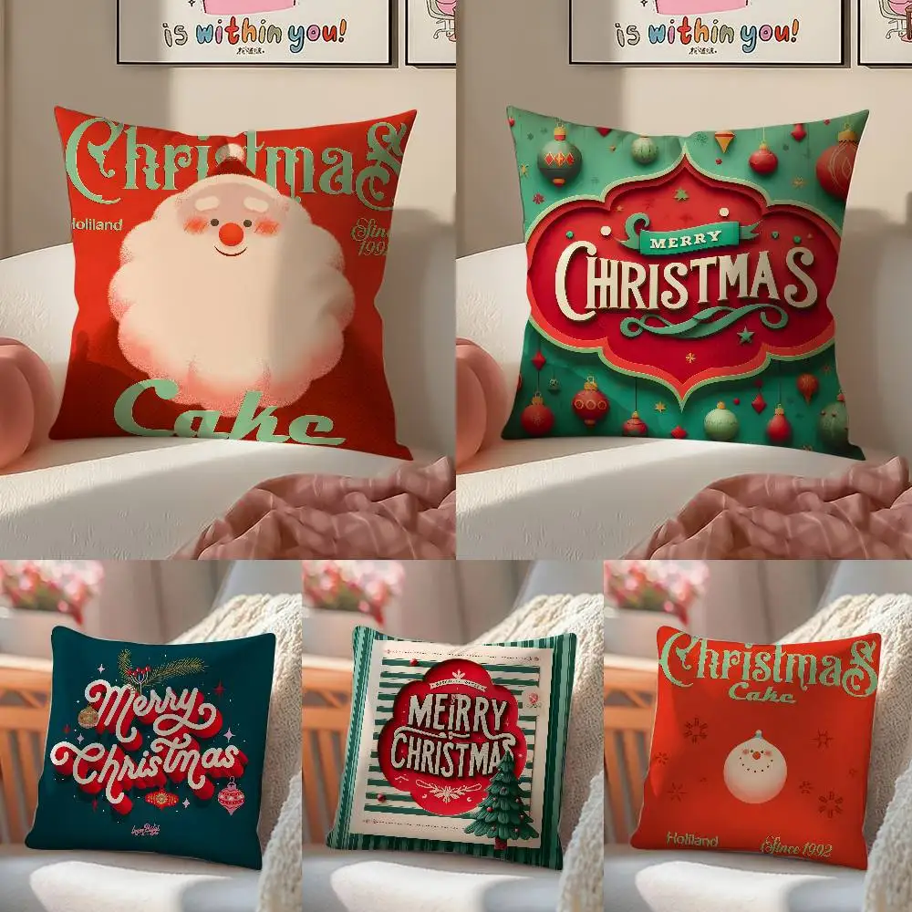 Simple Letter Christmas Home Decoration Pillow Case Anti-dustmite Pillowcase Invisible zipper silky short plush Sofa cushion