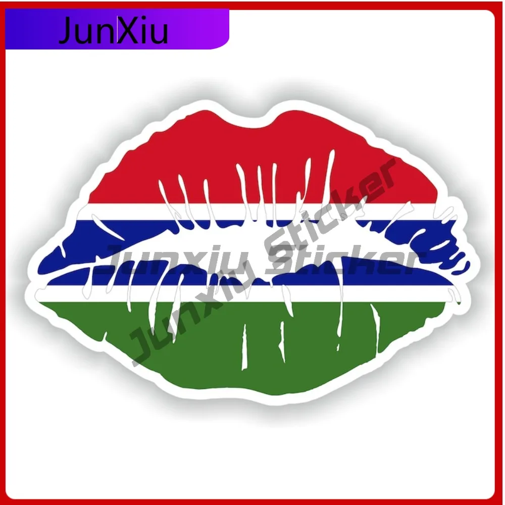 

The Gambia Flag Lips Shape With National Emblem Vinyl Sticker Rv Camper Stickers For Helmet Motorcycle Decorative Decals Suv Pvc