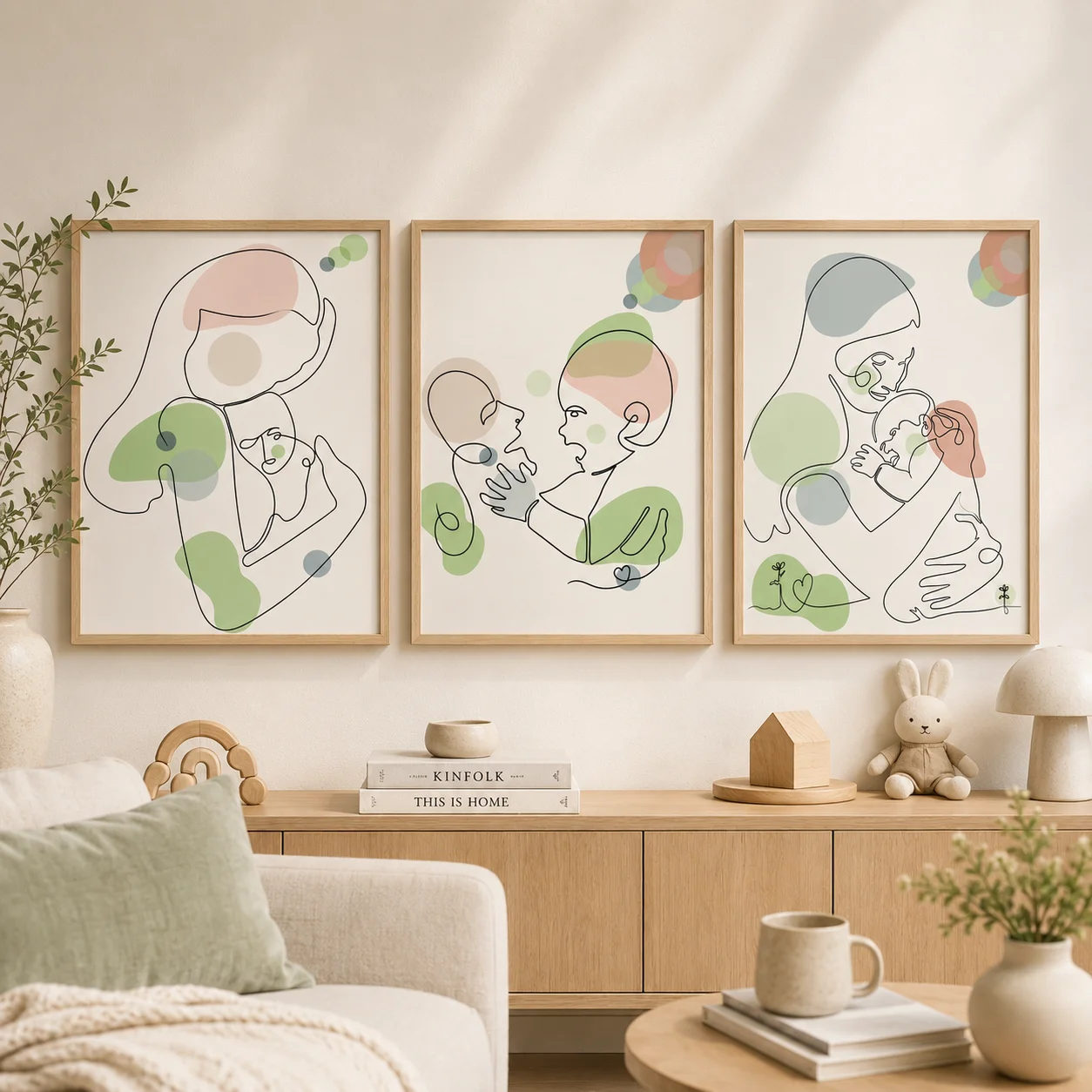 Mordern Abstract  Line Wall Art, Minimalist Mother and Baby Canvas Painting, Mother Gift Poster Print For Room Bedroom Decor