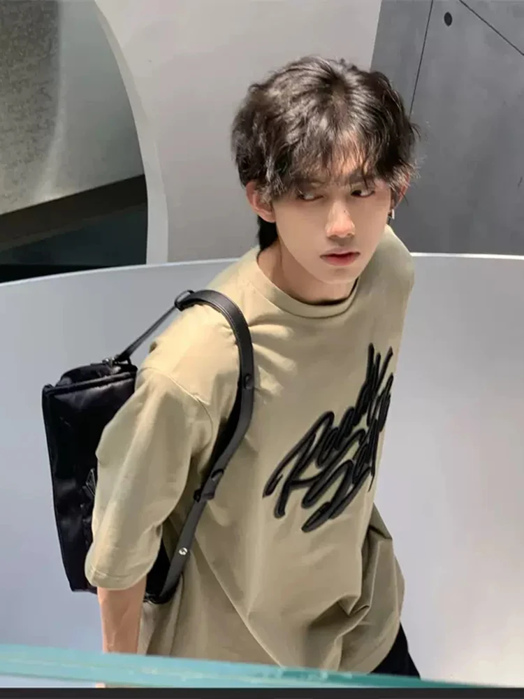 

Модная молодежная футболка оверсайз в американском ретро-стиле, летняя мужская дышащая хлопковая футболка