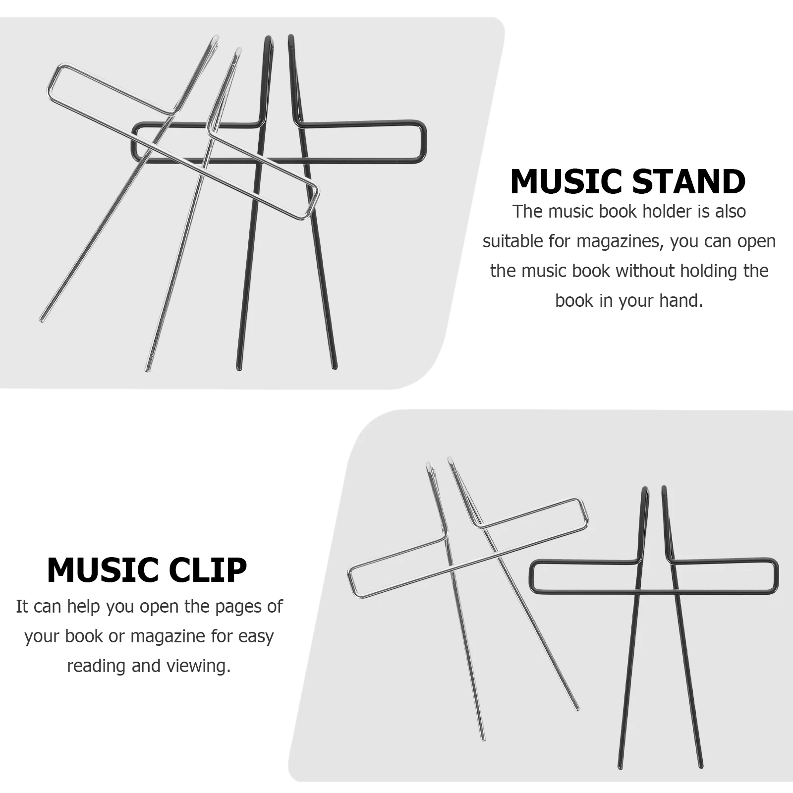 

2 Pcs Metal Music Book Clips for Sheet Music Holder Piano Note Smooth Surface Durable Long Time Use Silver Black Color