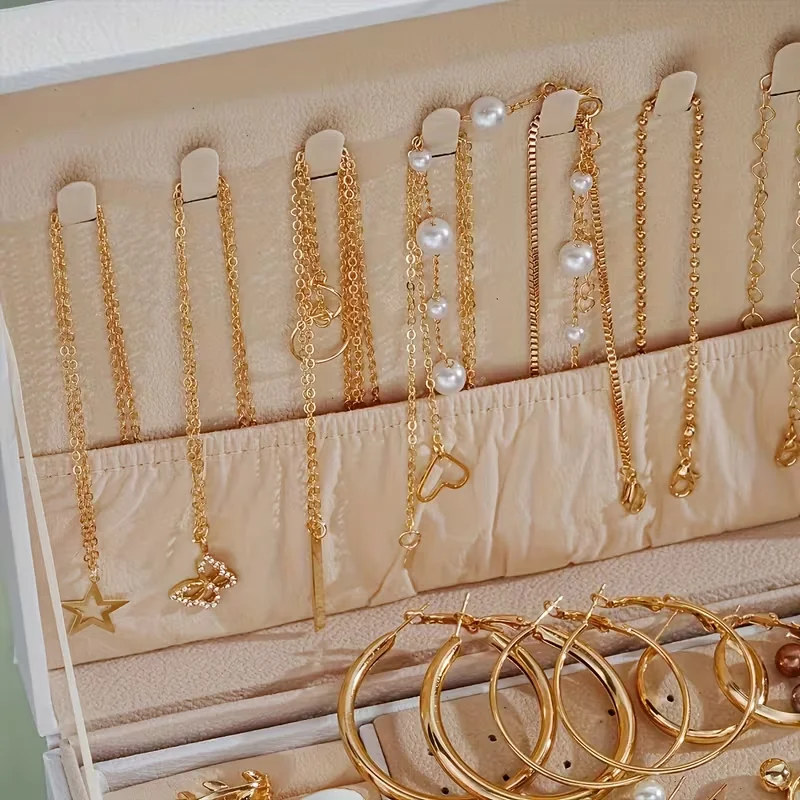 86pcs Fashion Elegant Butterfly Necklace Love Ring Imitation Pearl Earrings Studs Four-In-One Multi-Piece Jewelry Set No Box