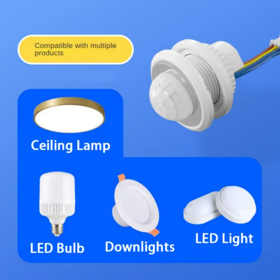 PaaMaa-Detector de Sensor de Movimento Infravermelho, Delay Ajustável, PIR, LED, Incorporado, Corpo Humano, Switch, AC85V-265V