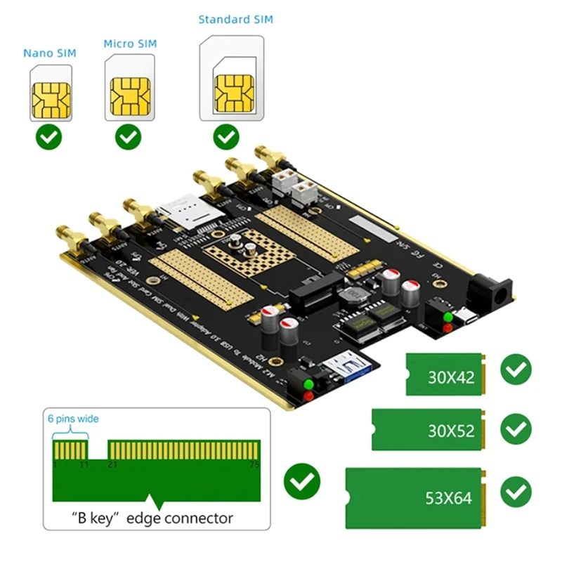 

W1K-xNGFF Адаптер M.2 к USB 3.0 Беспроводная подставка для карт Двойные охлаждающие вентиляторы Слот для SIM-карты для SIM/Micro-SIM/Nano SIM 4G 5G