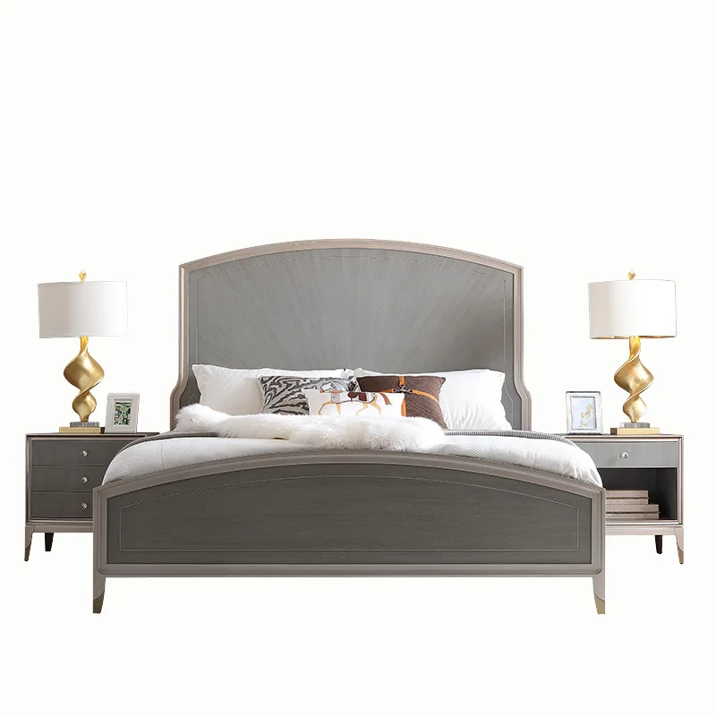 American light luxury bed Superior gray solid wood double bed