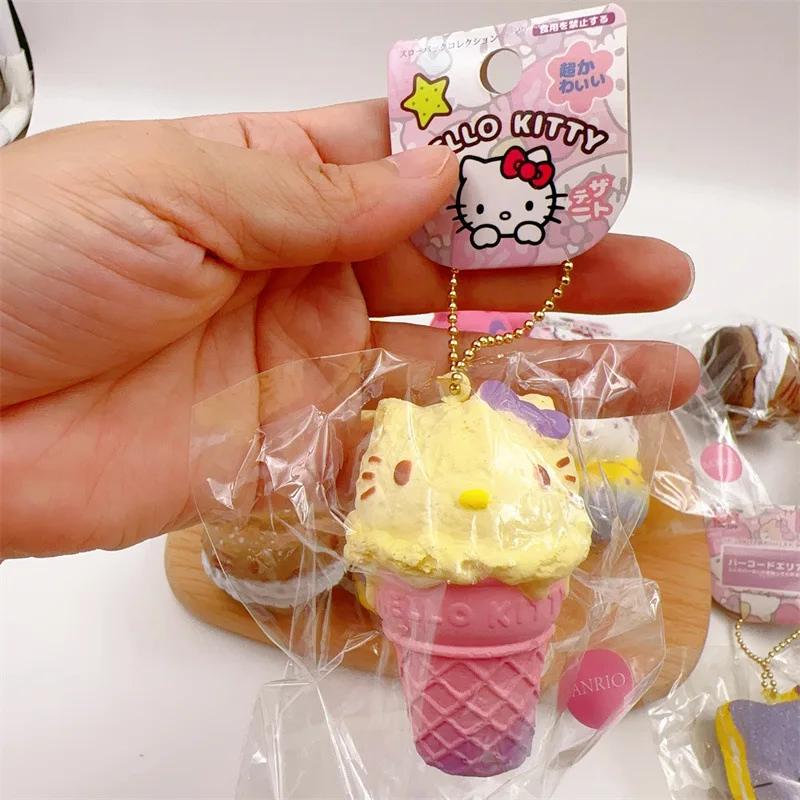 Sanrio Kawaii Decompression Slow Rebound Cute Hello Kitty Ice Cream Bread Toy Backpack Accessories Pendant Keychain Holiday Gift