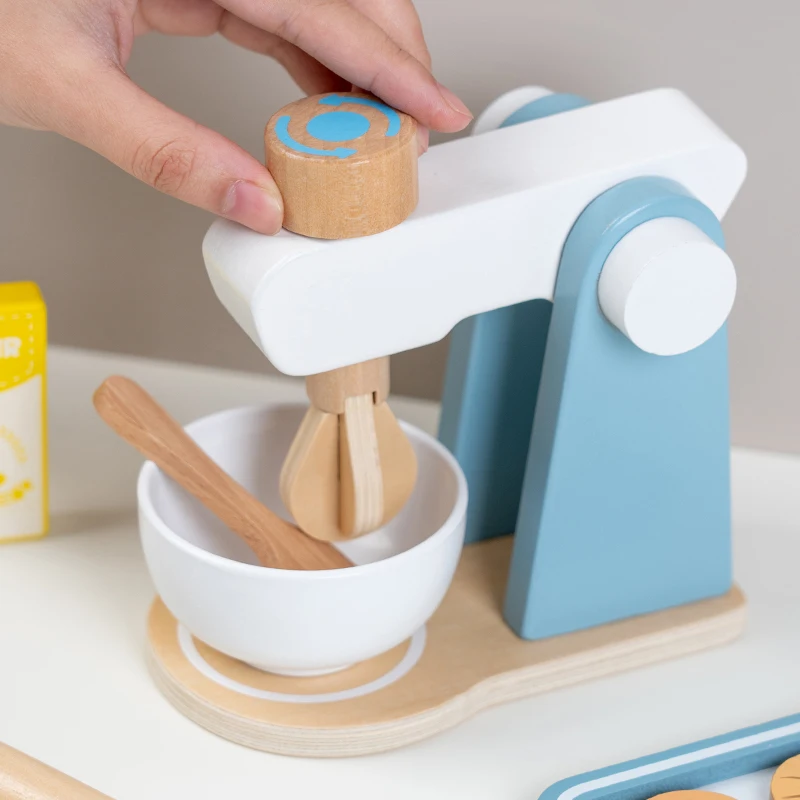 Wooden Kitchen Pretend Play Toy Simulation Wooden Coffee Machine Toaster Machine Food Mixer Baby Early Learning Educational