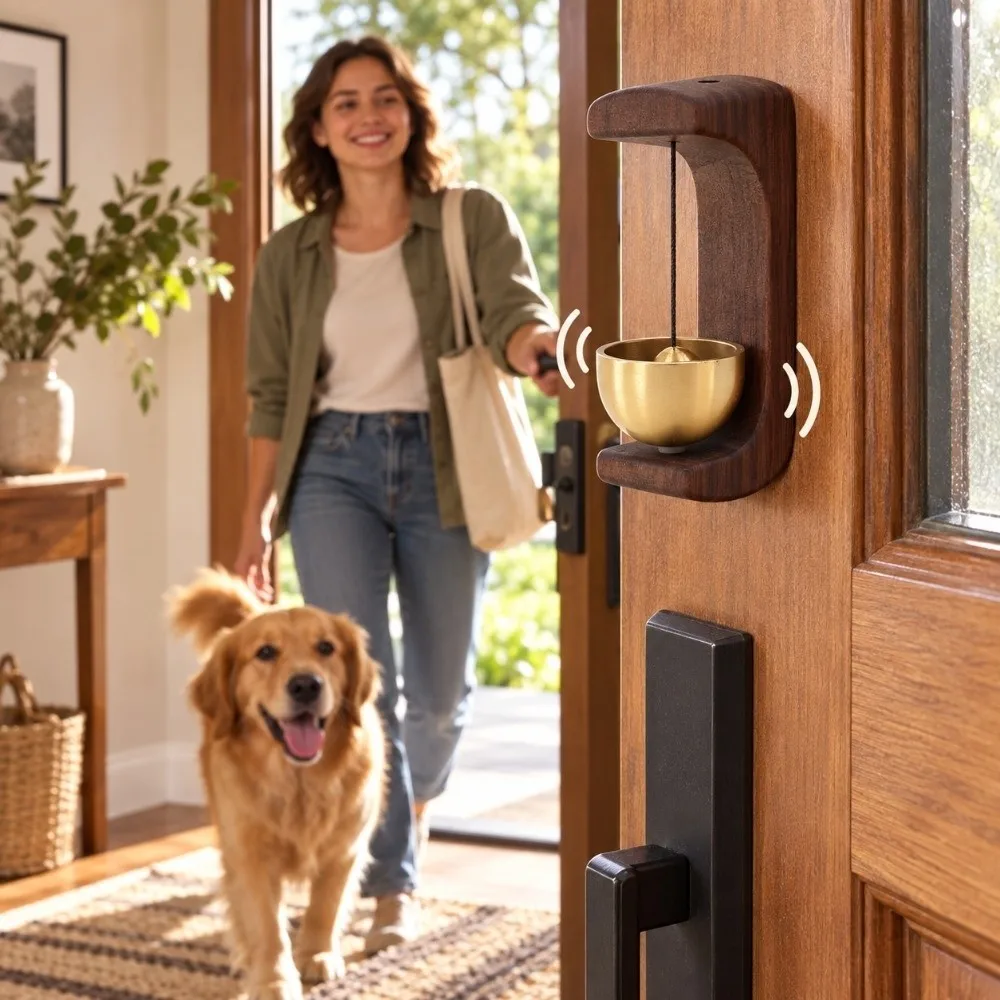 2pcs Clear Sound Self-Adhesive Wooden Doorbell C-Shape Design Wood Chime Shopkeepers Bell Hanging Door Bell For Home Garden