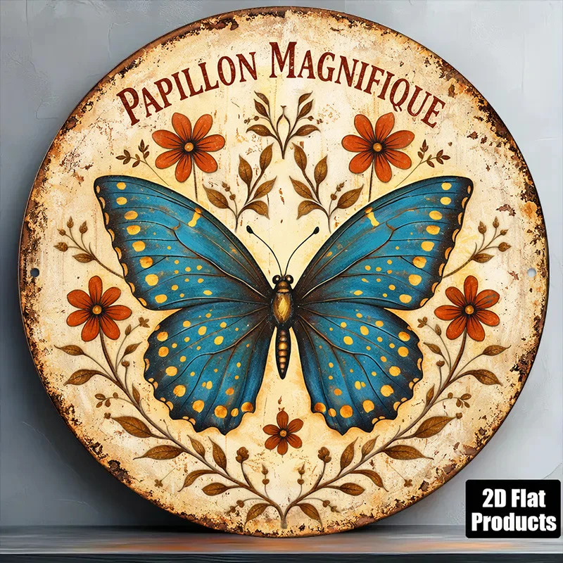 2D Flat - 1pc 8*8In/20X20Cm 2D Flat Round Sign, Vintage Plaque about 