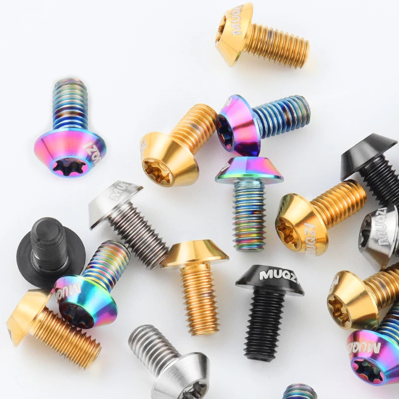 MUQZI 6PCS Titanium Screw M5 x 10mm Bike Disc Brake Rotor Bolts MTB Bicycle Ultralight Titanium Alloy T25 Torx Rotor Bolts