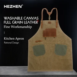 HEZHEN Kitchen Apron Washable Canvas Beautiful And Practical Professional Chef Apron