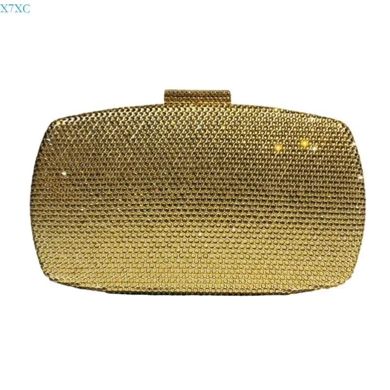 

X7XC Sparkly Rhinestones Evening Bag Purse Box Handbag with Detachable Chain