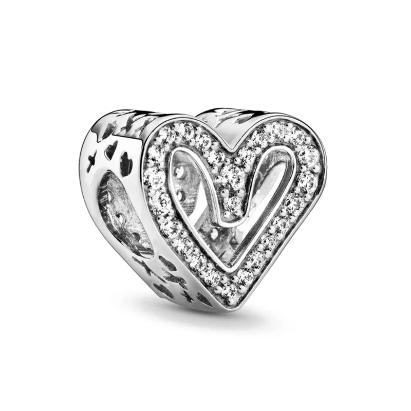 Cuentas circulares de Plata de Ley 925 con forma de corazón para mujer, pulsera con colgante Original, regalo para hacer joyas