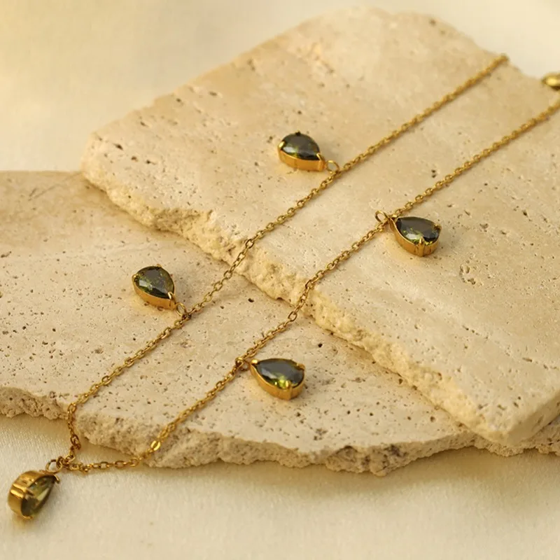 

Новое модное ювелирное украшение в стиле Ins: колье-подвеска из стали 316 с изумрудами и цирконами, цепочка на ключицы