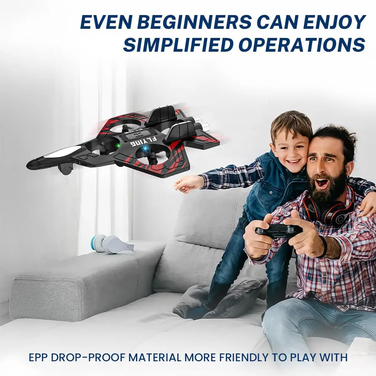 

RC Airplane Fighter, Foam Remote Control Airplanes for Kids Adults, Auto Hover, Headless Mode 3D Flip Colorful LED Lights