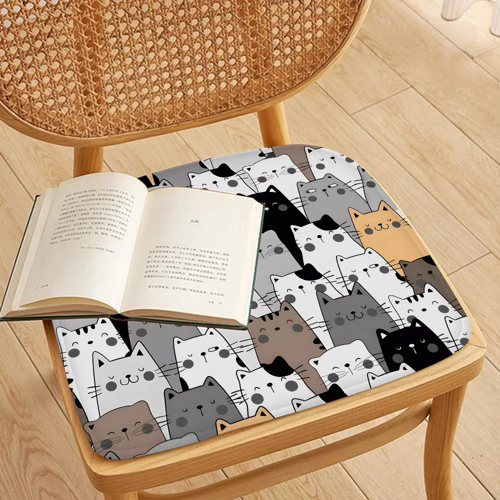 Cartoon Cute Cats Background Art Chair Cushion Soft Office Car Seat Comfort Breathable 45x45cm Sofa Decor Tatami