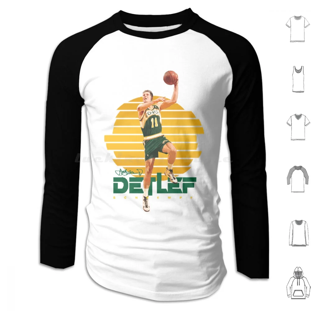 Detlef Schrempf Sudadera con capucha de algodón de manga larga baloncesto clásico Detlef Schrempf Kemp Payton Retro Seattle Seattle Supersonics