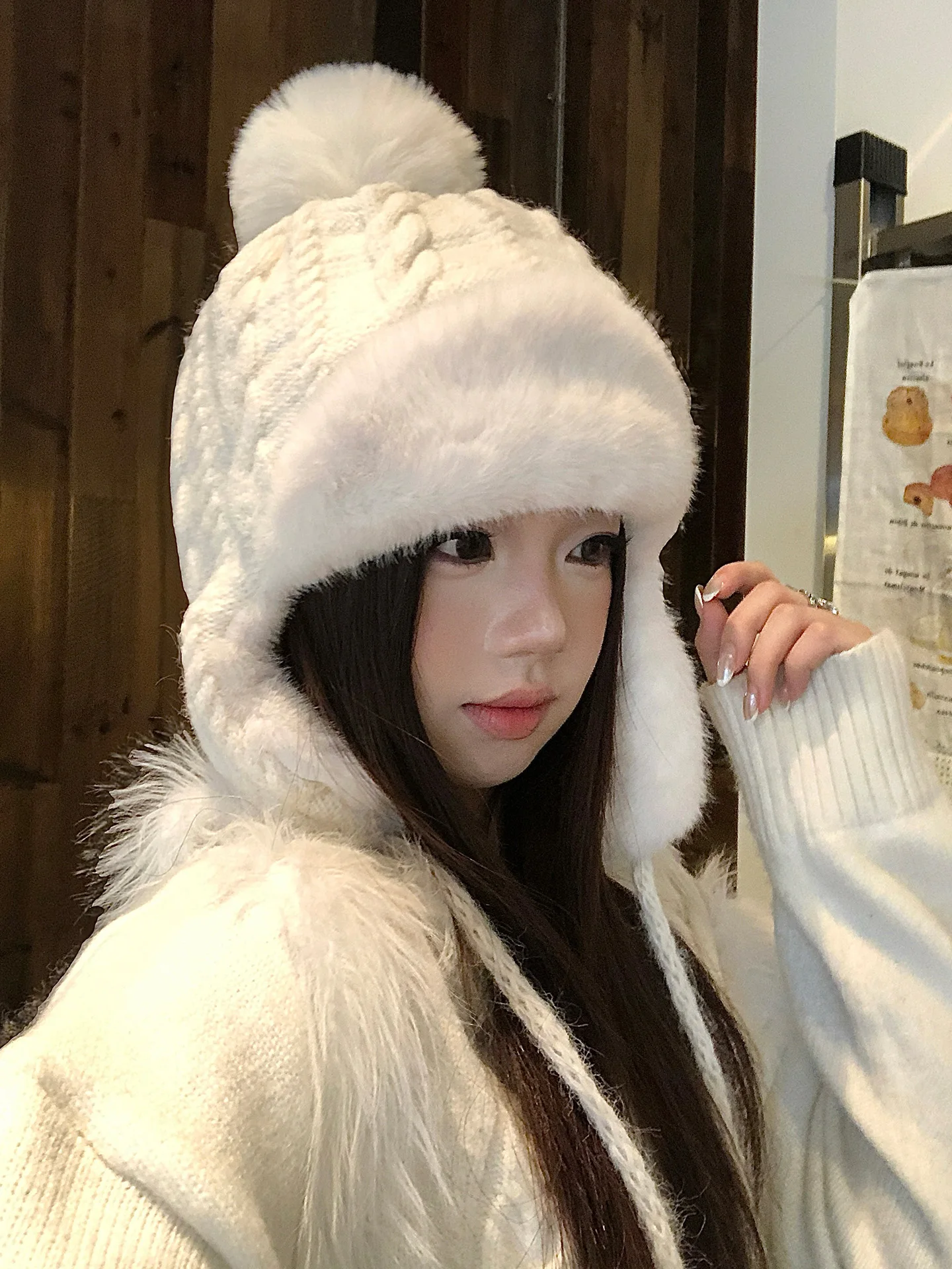 Thickened Northeast Fluffy Warm Lei Feng Cap Women Winter Cold Proof Facial Small Fleece Knitted Ear Protection Hat
