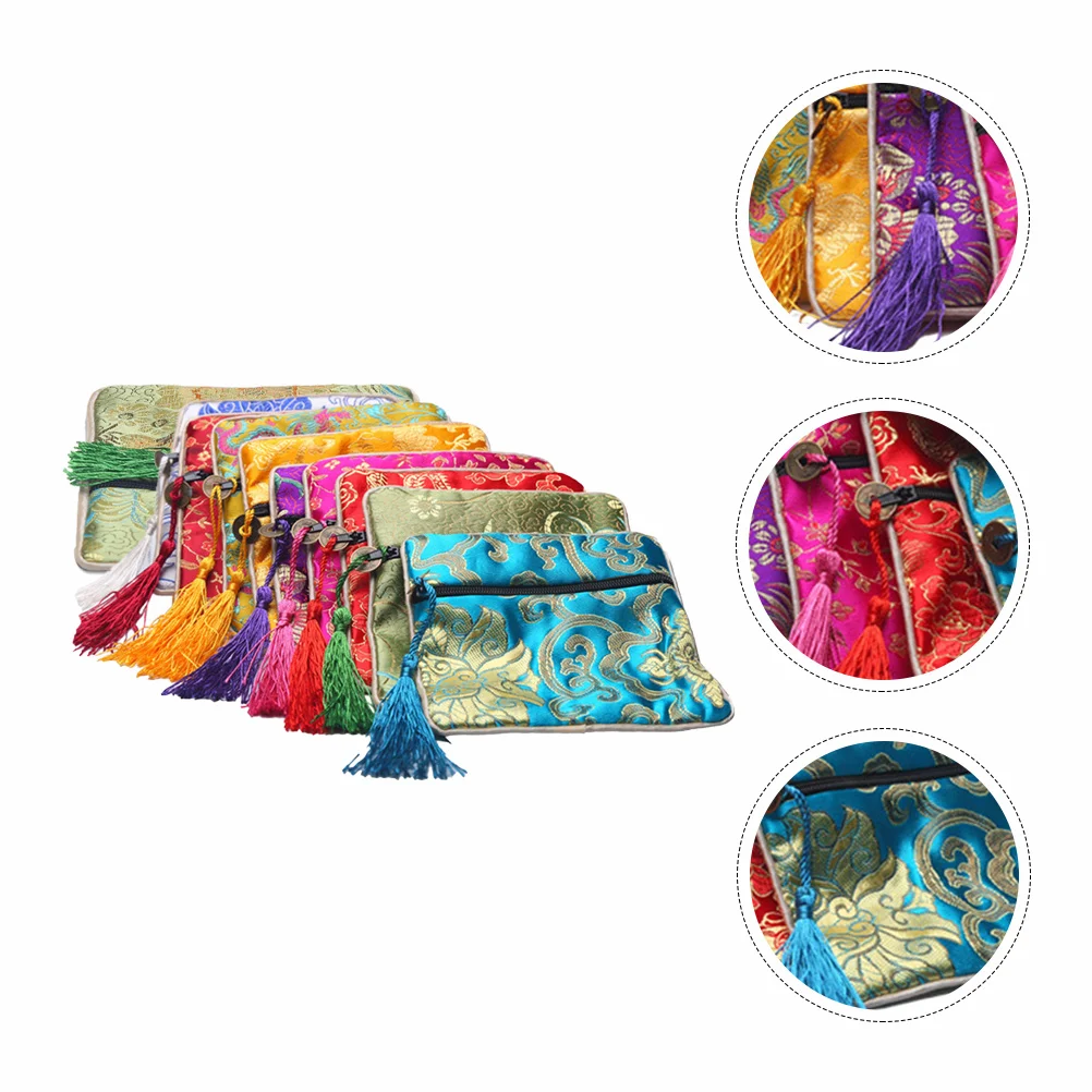 10 Pcs Gift Bags Zipper Jewelry Chinese Style Pouch Bracelet Package Storage Jade Buddha Beads Miss