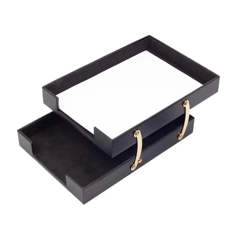 Office Supplies Accessories Stacking Gold Tray Posts Luxury 2 Tier Desktop File Document Tray Desk Organizer packing