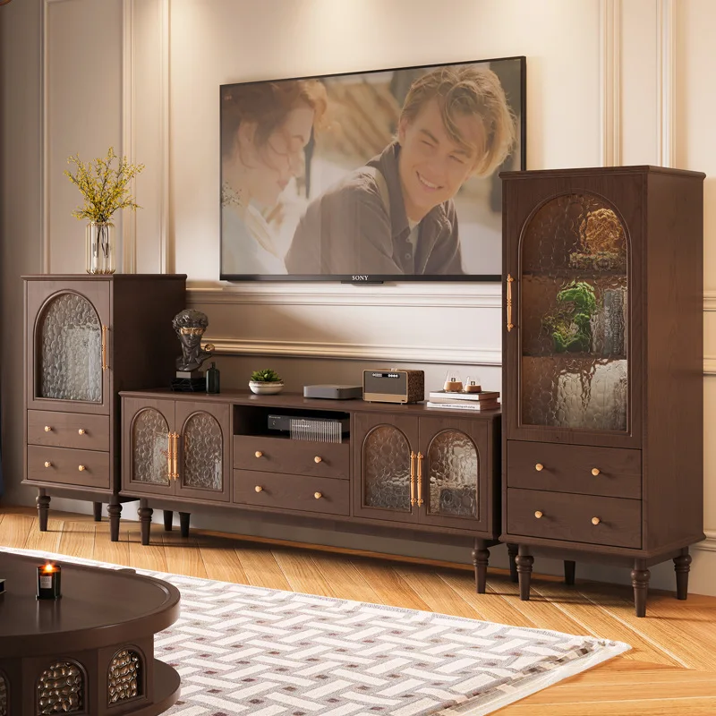 American solid wood TV cabinet coffee table combination living room household French storage locker heightened TV cabinet