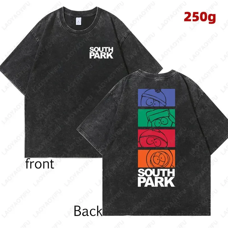 Funny South Park Cartoon Character Shirt Comfort Washed Cotton Mens T-shirt Cute Kenny Print Tees Summer Streetwear Unisex tops