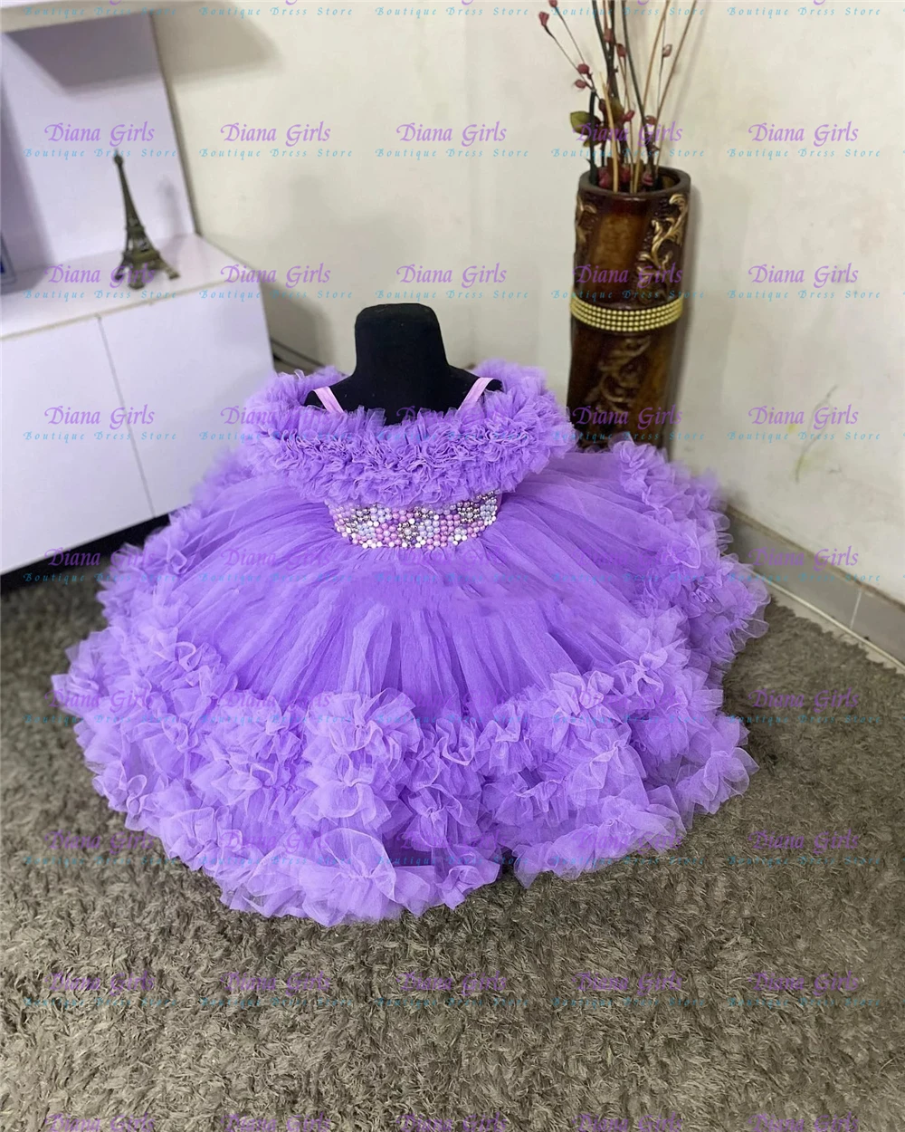 

Качественное милое платье с цветочным узором для девочек, фиолетовое платье с пышным жемчугом и жемчугом, платья для дня рождения для девочек, расшитое бисером оборками, бальные платья для маленьких детей