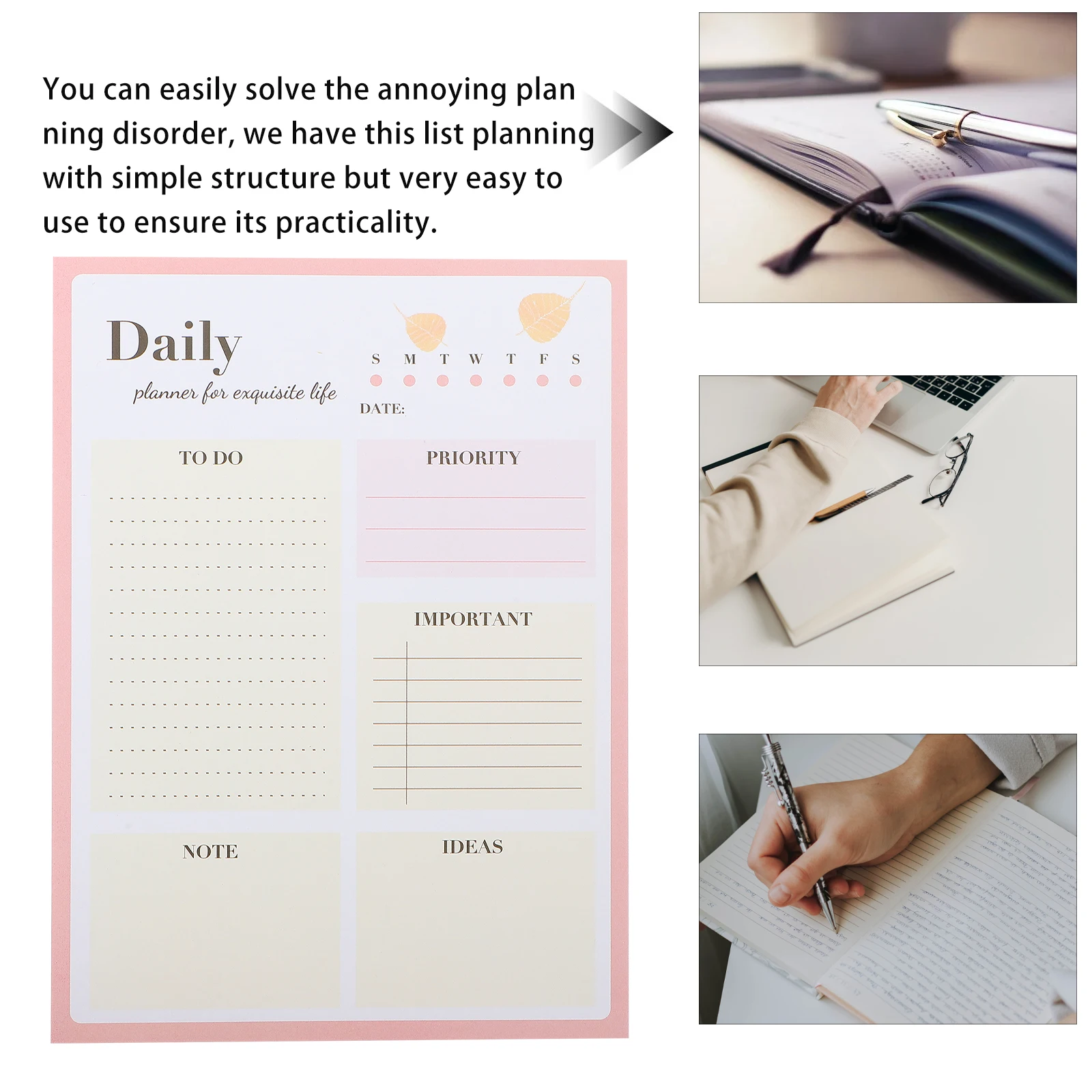 

Pink Daily Planner Notebooks To Do List Pad Task Notebook For Work Study Reliable Material Bookmark Practical Design