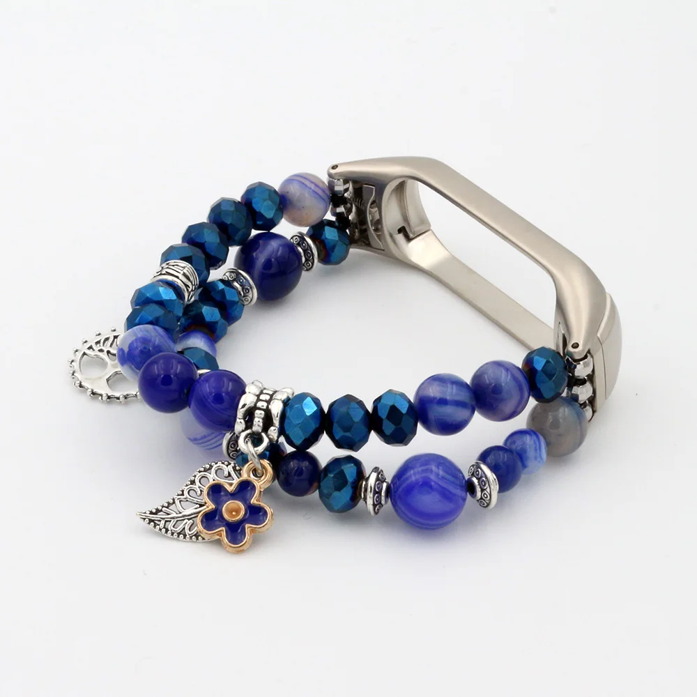 Beads Mi7 Watch Strap Women for Xiaomi Mi Band 7 6 5 Bracelet Wristband Miband 4 3 Watchband Natural Blue Stone Beaded Handmade