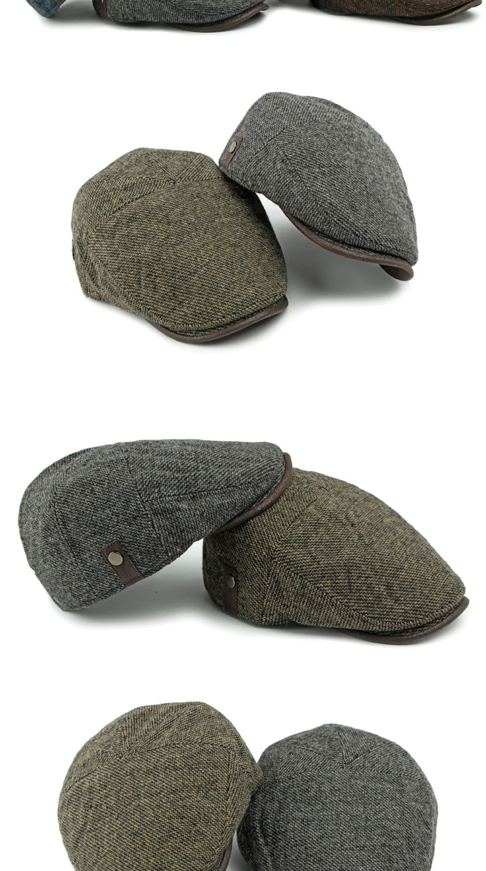 HT4950 Berets Herbst Winter Wolle Hut Männer Frauen Künstler Maler Baskenmütze Hut Eingestellt Ivy Flache Kappe Männlich Weiblich Fleece Gefüttert Baskenmütze Kappe – Detail 2