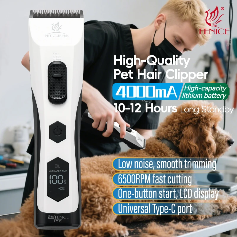 Fenice P88 LCD Screen Dog Grooming Electric Cordless Clippers with 12H Runtime One-click Easy Trimming for Groomer & Home Use