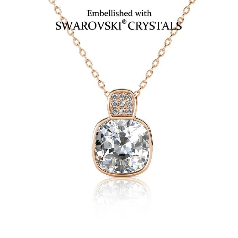 Daisini Trendy Cushion Cut Swarovski Crystals Pendant Necklaces Simple Square Fashion Jewelry 18k Gold Plated Gift for Her