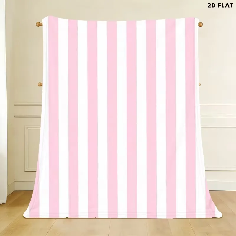 Sweet Pink White Vertical Striped Blanket Soft Lightweight Stripe Bed Blanket for Bedroom Sofa Couch Cozy Warm All Season