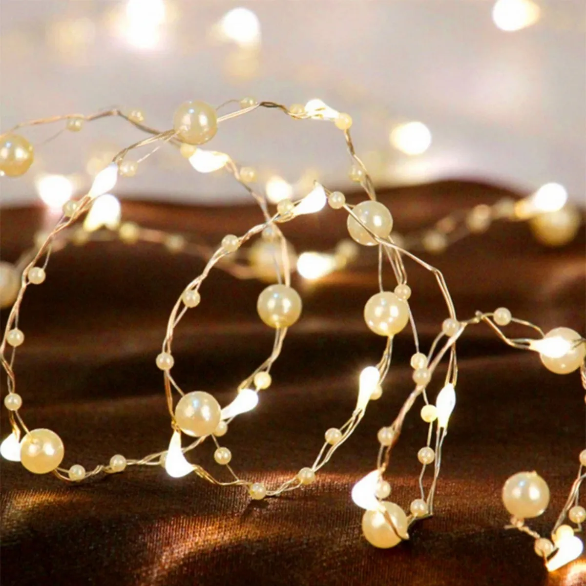 

20/50 LED Red/White Pearl String Lights Pearlized Copper Wire Fairy Lamp Battery Powered for Home Wedding Festival Xmas Decor