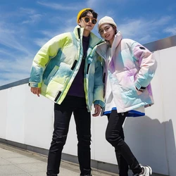 Women's Puffer Coats Winter New Down Parker Stand-up Collar Thick Warm Down Jackets Color Clash Gradient Snow Couple Outerwears