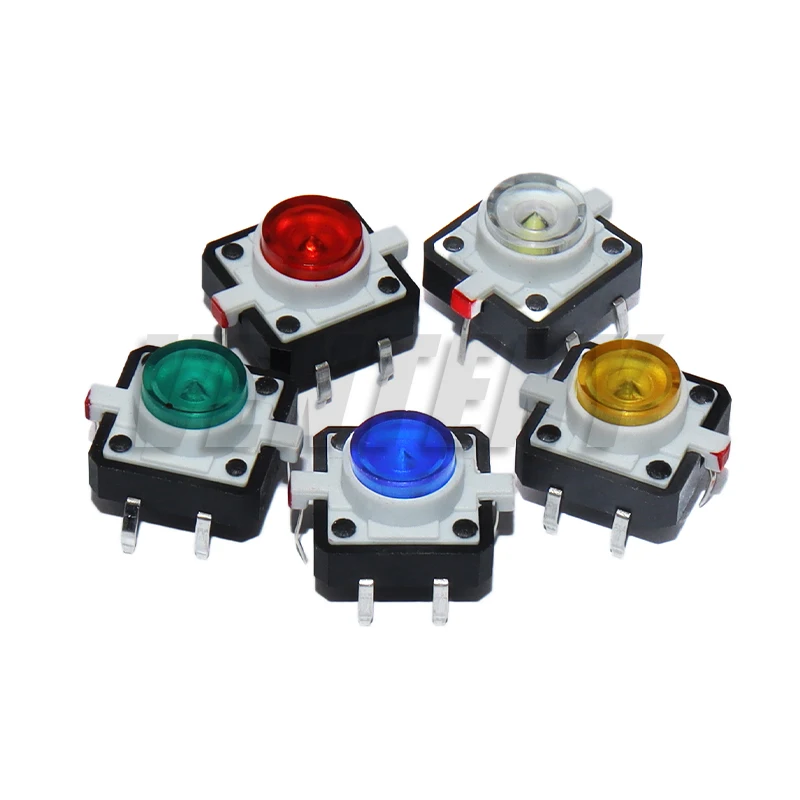 5PCS 12X12X7.3 Tactile Push Button Switch Momentary Tact LED 5 Color 12X12X7.3mm Red/Yellow/Green/Blue/ White ﻿ ﻿ ﻿
